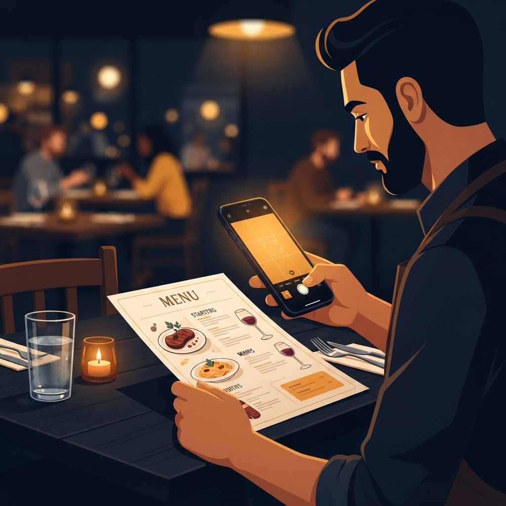 Kağıt menü fotoğrafı çekiliyor