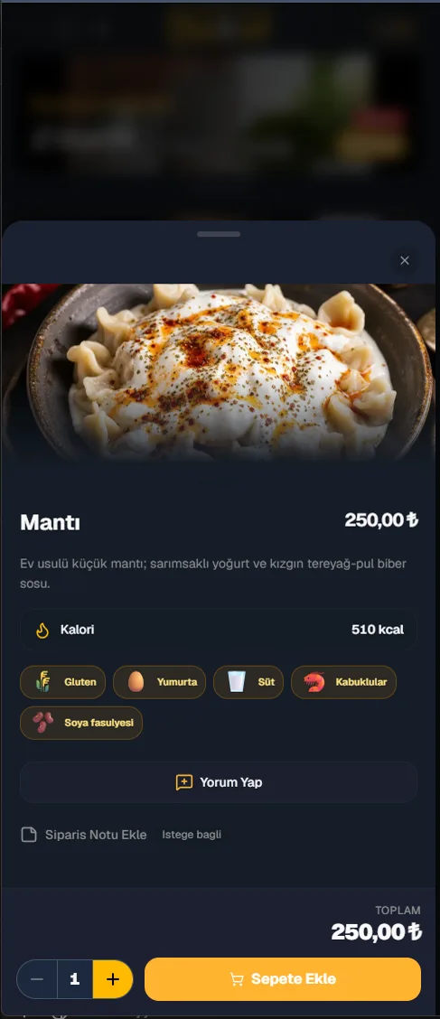 QR Menü ürün detay görünümü